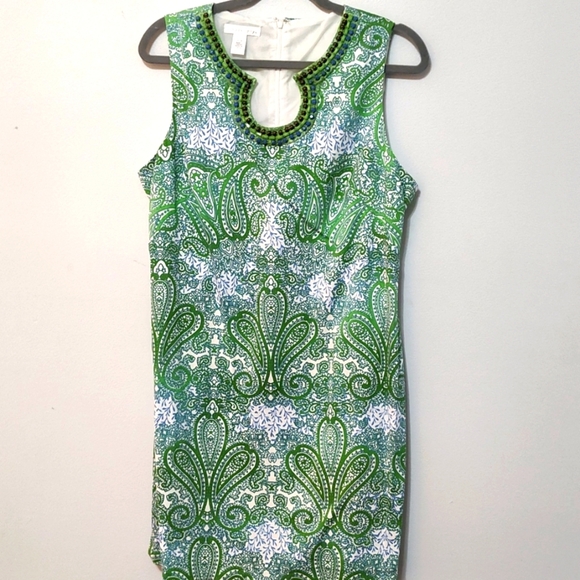 London Times Dresses & Skirts - London Times Midi Dress  Size 16 Easter Sleeveless Sheath Green, Blue & White